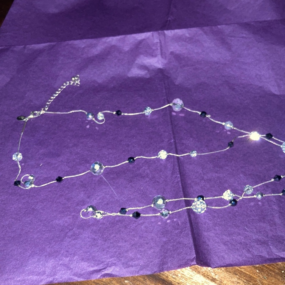 Lia Sophia Crystal and fine silver tone chain necklace